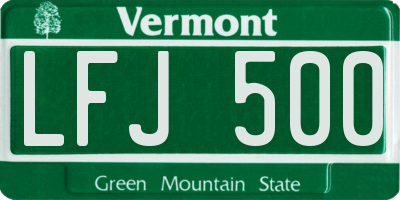 VT license plate LFJ500