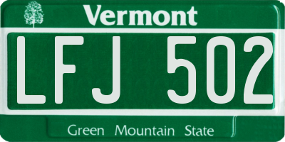 VT license plate LFJ502