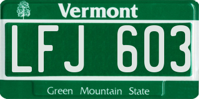 VT license plate LFJ603