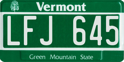 VT license plate LFJ645
