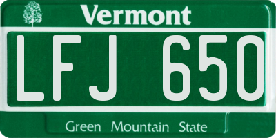 VT license plate LFJ650