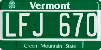 VT license plate LFJ670