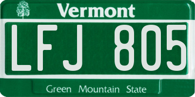 VT license plate LFJ805
