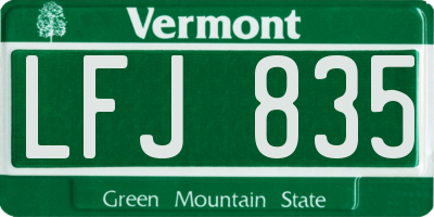 VT license plate LFJ835