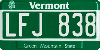 VT license plate LFJ838
