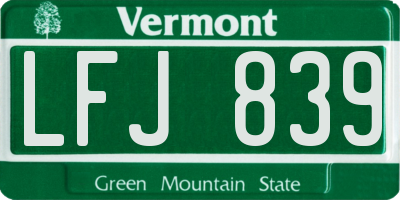 VT license plate LFJ839