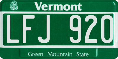 VT license plate LFJ920