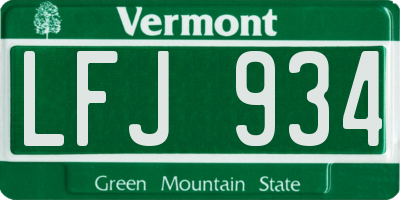 VT license plate LFJ934