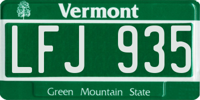 VT license plate LFJ935