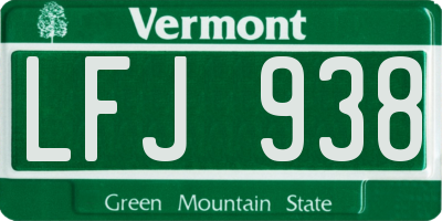VT license plate LFJ938