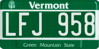 VT license plate LFJ958