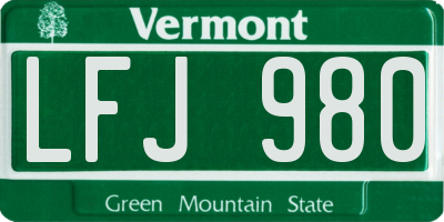 VT license plate LFJ980
