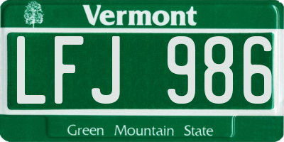 VT license plate LFJ986