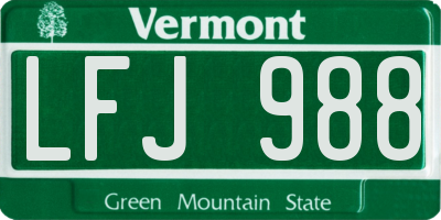 VT license plate LFJ988