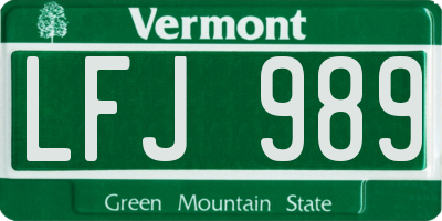 VT license plate LFJ989