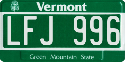 VT license plate LFJ996