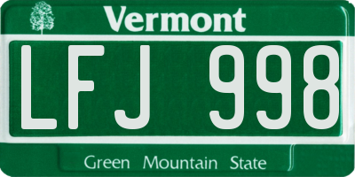 VT license plate LFJ998