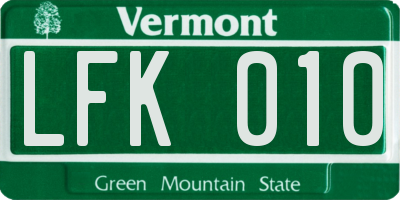 VT license plate LFK010