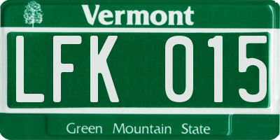 VT license plate LFK015