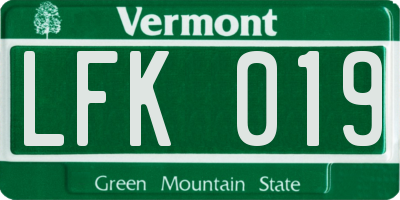 VT license plate LFK019