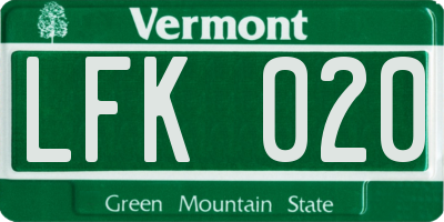 VT license plate LFK020