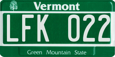 VT license plate LFK022