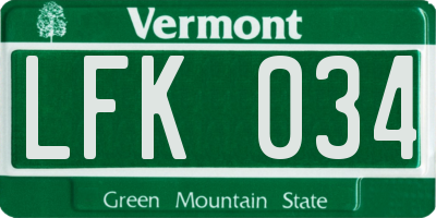 VT license plate LFK034