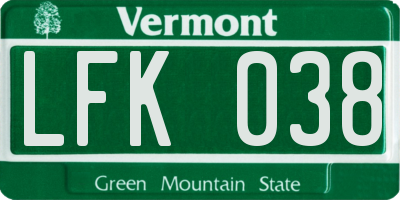 VT license plate LFK038