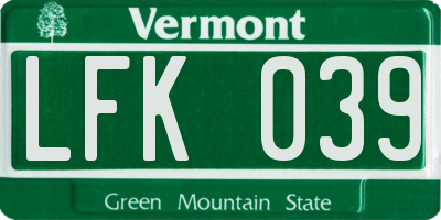 VT license plate LFK039