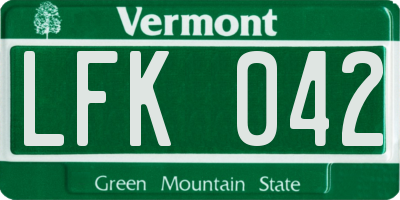 VT license plate LFK042