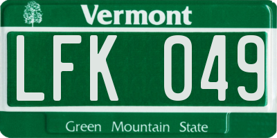 VT license plate LFK049