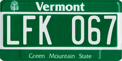 VT license plate LFK067