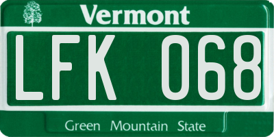VT license plate LFK068