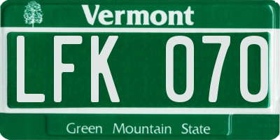 VT license plate LFK070