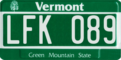 VT license plate LFK089