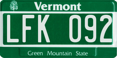 VT license plate LFK092