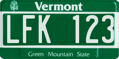 VT license plate LFK123