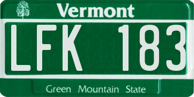 VT license plate LFK183