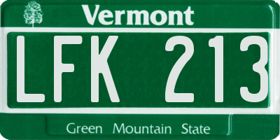 VT license plate LFK213