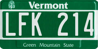 VT license plate LFK214