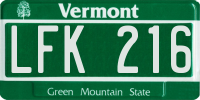 VT license plate LFK216