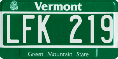 VT license plate LFK219