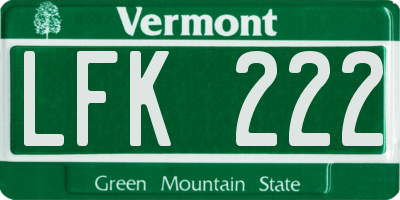 VT license plate LFK222