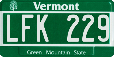 VT license plate LFK229