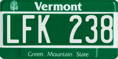 VT license plate LFK238