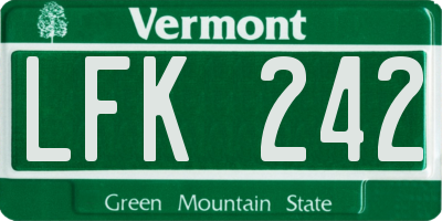 VT license plate LFK242