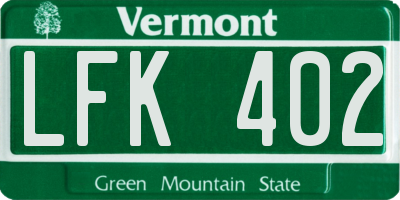 VT license plate LFK402
