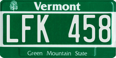 VT license plate LFK458
