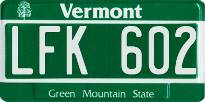VT license plate LFK602