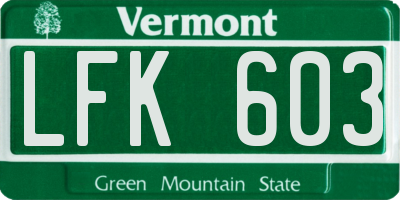VT license plate LFK603